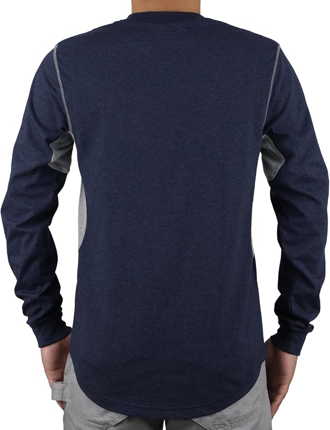 BOCOMAL FR Shirts for Summer Breathable Vented Design 6oz Heather Jersey Flame Resistant Long Sleeve Crew T Shirt