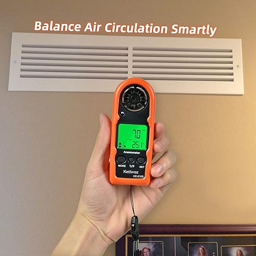 Kethvoz 816B Digital Anemometer, Handheld Wind Speed Meter with Temperature Gauge for HVAC, Measures Wind Velocity in Current/Average/Max, for Sailing, Surfing, Hiking, and Outdoor Activities