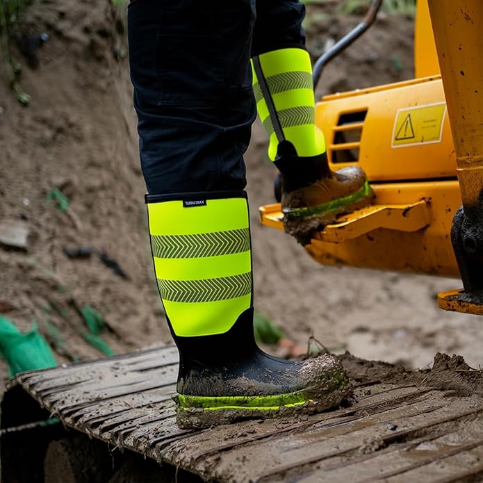 Men's Steel Toe Rubber Work Boots, Waterproof Neoprene Safety Boots with Puncture Proof Midsole - Oil & Chemical Resistant, Reflective High-Vis for Construction, Concrete, Roadwork