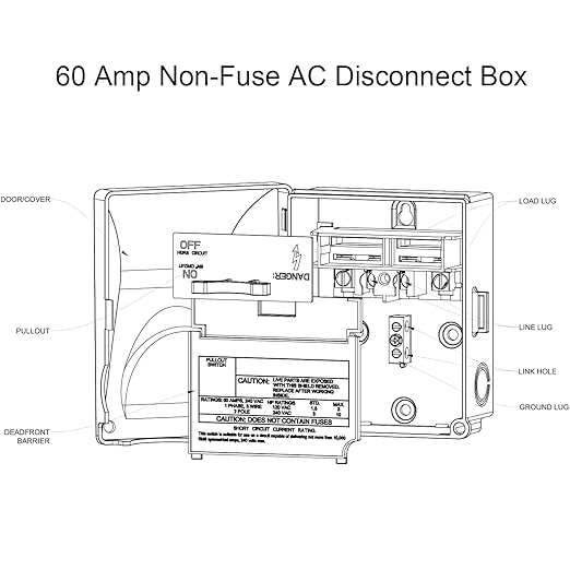 Wells 60 Amp AC Disconnect Box Outdoor Plastic, 120/240VAC Non-Fuse Pull Out Switch, Lightweight Waterproof Rust-Free Non-Conductive Housing for Home & Light Commercial Air Conditioning Units