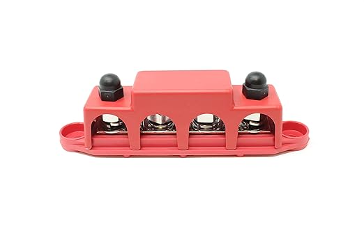 4 Post Power Distribution Block Bus Bar with Cover - Made in The USA - 250 Amp Rating - Marine, Automotive, and Solar Wiring (5/16" - Red)