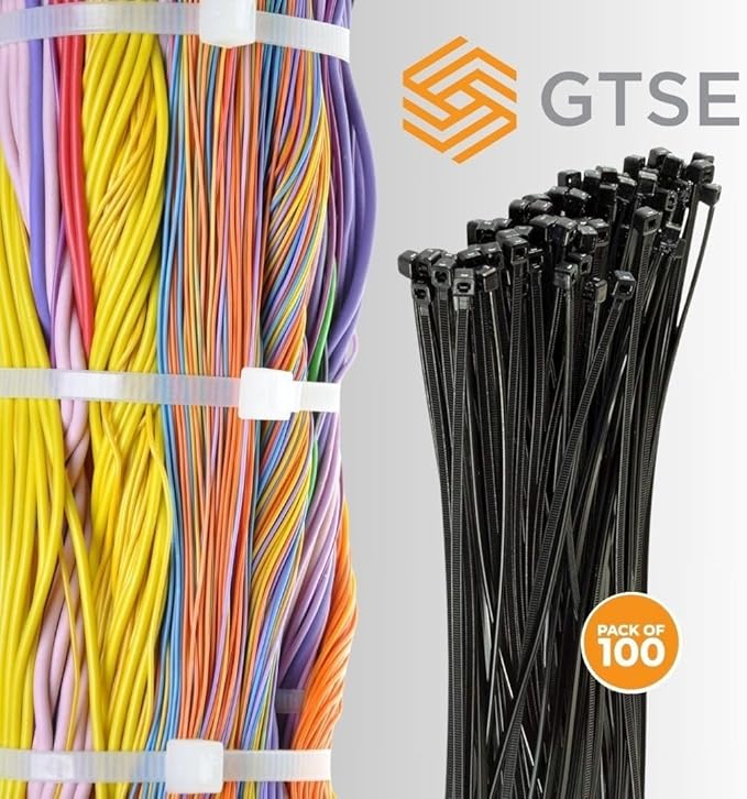 GTSE 10 Inch Black Zip Ties, 100 Pack, 18lb Strength, UV Resistant Long Nylon Cable Ties, Self-Locking 10" Tie Wraps