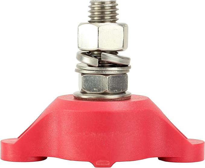 Fastronix 1/2" Heavy Duty Stainless Steel Single Stud Power and Ground Junction Block with Red and Black