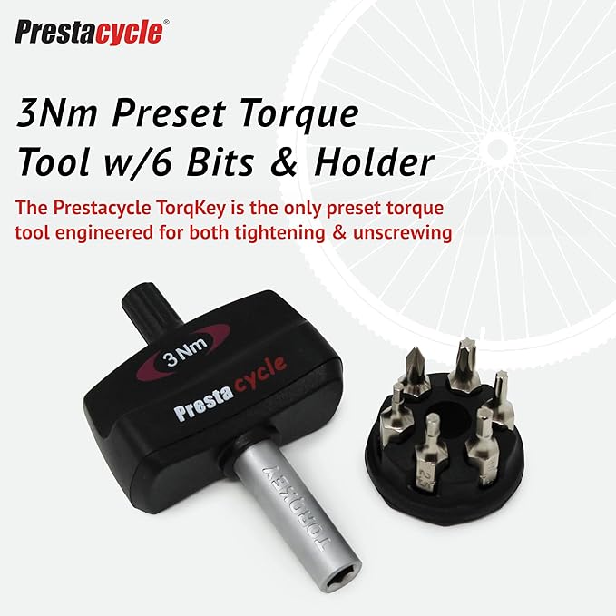 Prestacycle Mini Bike TorqKeys - Preset Torque Tool w/6 Bits & Holder – Compatible with Standard 1/4" hex bit - Choose from Sizes: 3Nm, 4Nm, 5Nm.