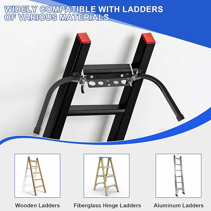 Ladder Stabilizer with Tool Tray & Hook Heavy Duty Adjustable Roof Gutter Guard Universal Ladder Stabilizer Safe Accessories for Gutters Roof Windows