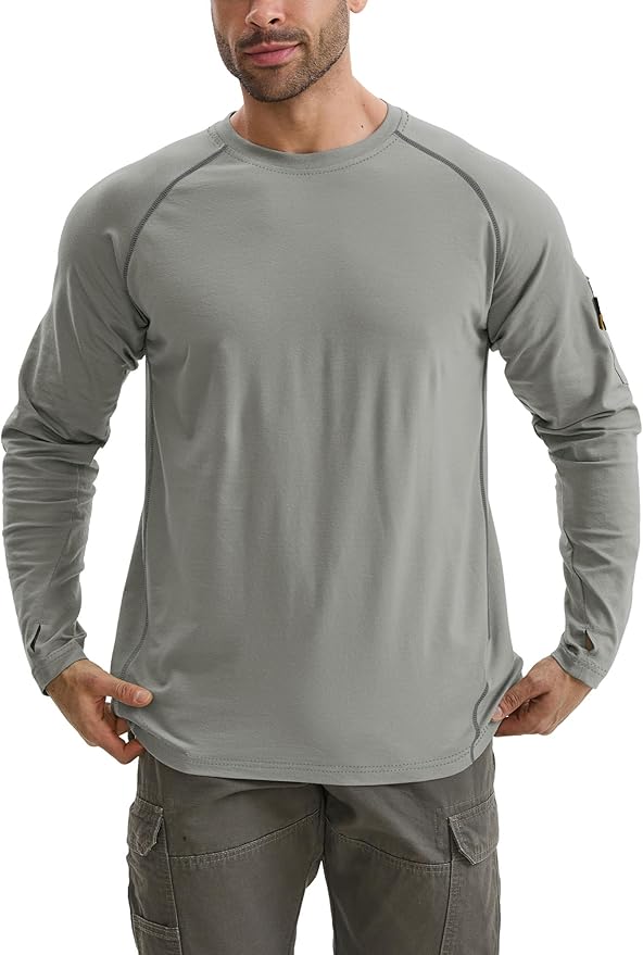 WORKWEYA FR Shirts for Men 6OZ Light Weight Welding Shirts Thumb Hole Stretch Breathable NFPA2112 CAT2 for Summer