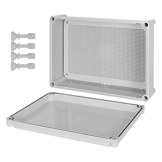 Junction Box，15"x 11"x 5.1" Outdoor Electrical Box with Mounting Plate, IP67 Dustproof Waterproof ABS Plastic Project Box, DIY Electrical Enclosure Gray (380x 280x 130 mm)