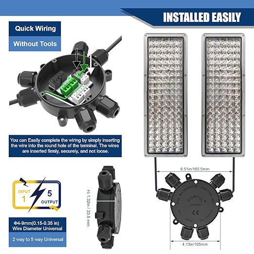 Junction Box Cable Connector Waterproof Cable Connector Junction Box Waterproof Electrical Connector Box 2-6 Way 22-10 AWG 32A for Ø4-9mm Cable (Easy to Install)
