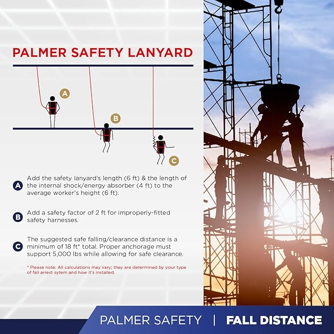 Palmer Safety Fall Protection Safety Harness Kit I Construction Harness + Various Lanyard + D-Ring Extender