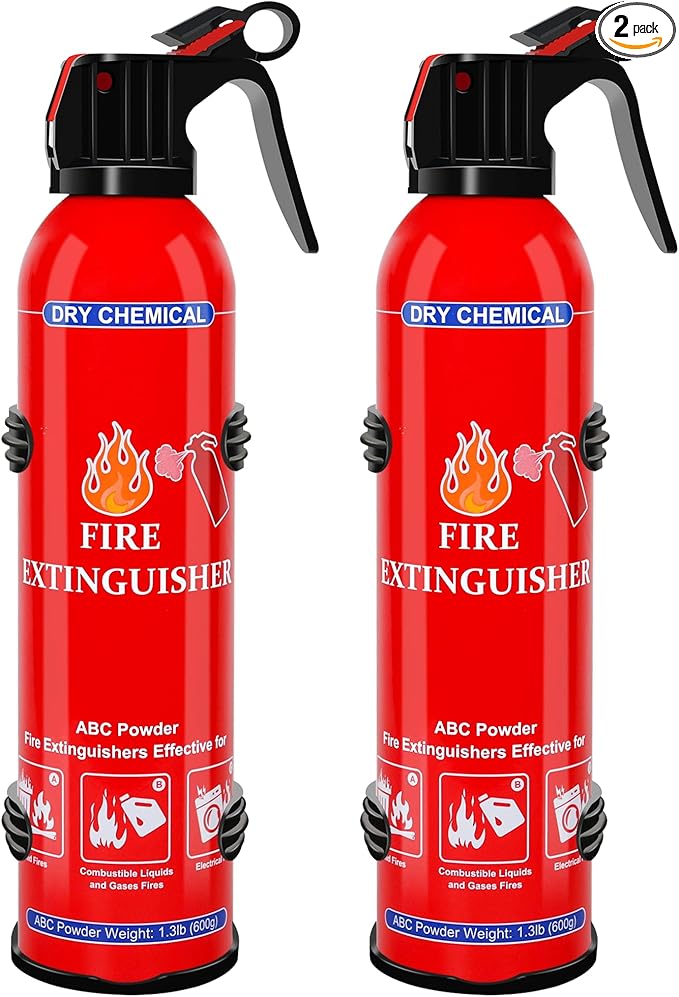 ABC Dry Chemical Fire Extinguisher 2-Pack - Wall Mountable Household Fire Extinguisher for Kitchen Home Boat Marine RV & Business - Compact Portable Non-Toxic Safety Device