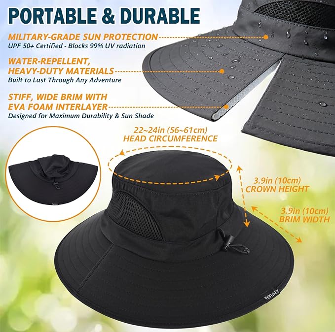 EINSKEY Wide Brim Sun Hat, UPF 50+ UV Protection Waterproof Packable Bucket Hat for Men & Women, Fishing Hiking Beach Garden