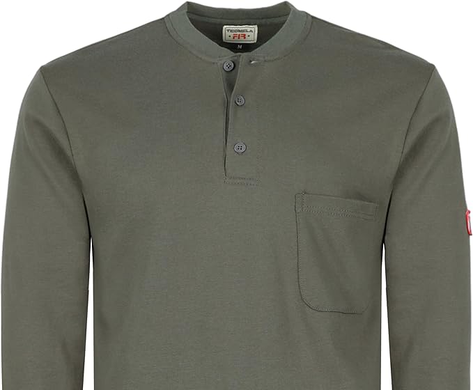 TICOMELA FR Shirts for Men Flame Resistant Shirt NFPA2112/CAT2 7oz Fire Retardant Men's Long Sleeve Henley Shirts