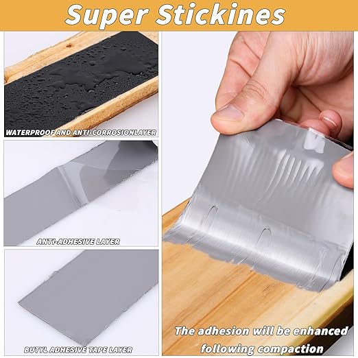 4 Rolls Butyl Joist Tape for decking, 4 Inch x 50 Feet Weatherproof Butyl Sealant Deck Tape Joist-Beam Deck Joist Tape Bulk for Wood Joists Decks Beams Roof