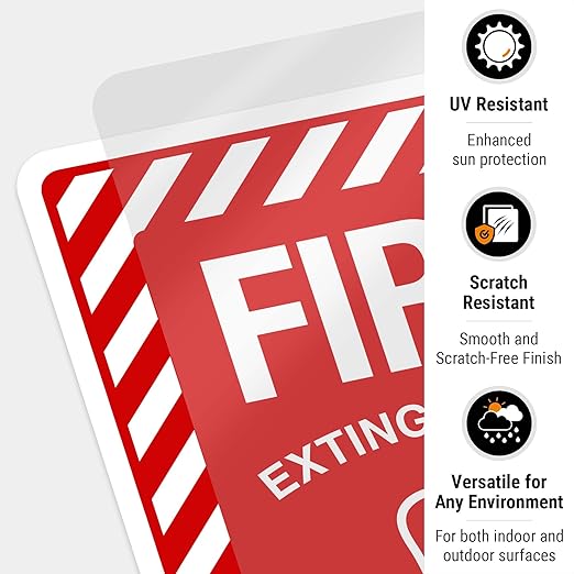 Fire Extinguisher Inside Sign, Fire Safety Sign, (4 Pack) 5x7 Inches, 4 Mil Vinyl Decal Stickers Weather Resistant UV Protected, Made in USA by Sigo Signs
