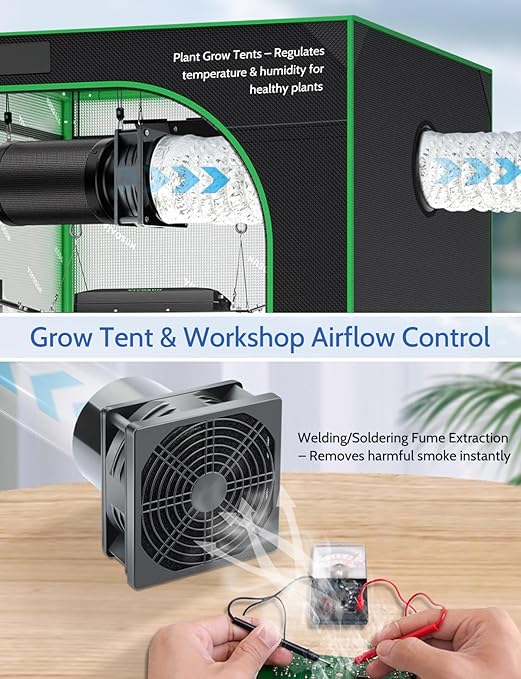 Wathai 120mm x 38mm 4 Inch Small Exhaust Fan 12V Duct Fan with Speed Control, Fume Extractor for Paint Booth, Soldering, Laser Engraving, Greenhouse Ventilation