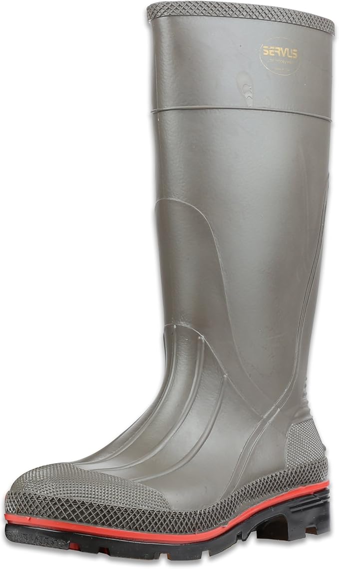 Servus Pro 15" PVC Chemical-Resistant Soft Toe Men's Work Boots, Gray, Red & Black (75102)