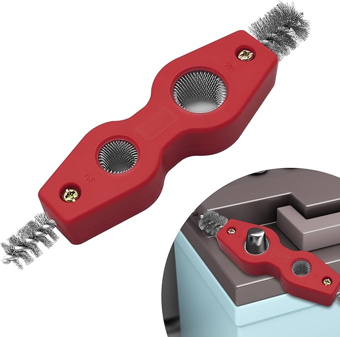 4 in 1 Car Battery Cleaning Brush, Battery Terminal Cleaner, Anti-Rust Car Terminals Machine Parts Cleaning Tool with Steel Wire, Auto Post Cleaner Brush Tool Fit for Vehicle & Marine (Red)