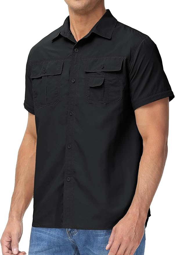 TACVASEN Men's Convertible Long Sleeve Fishing Shirts Lightweight Quick Dry Button Up Tactical Sun Shirts for Safari Hiking