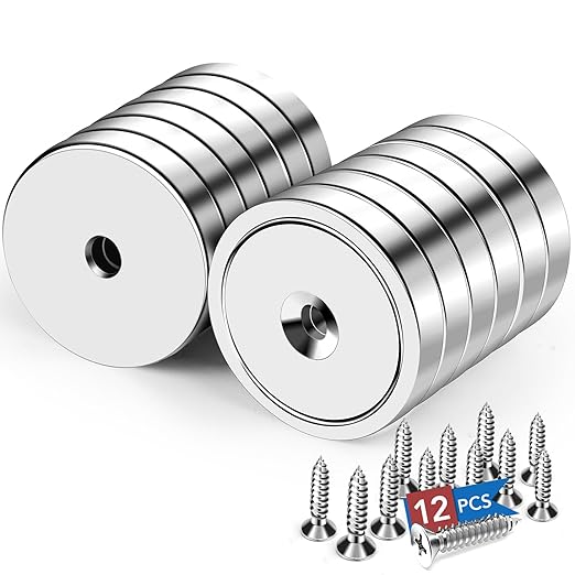 LOVIMAG Strong Neodymium Cup Magnets, 150lb+ Waterproof, Heavy Duty Rare Earth with Holes, Silver, 12 Pack