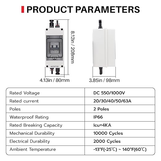 Solar Disconnect Switch 30A 1000V PV Disconnect Switch Miniature Circuit Breaker IP65 Outdoor Waterproof Disconnect Box for RV Solar Panel and Off-Grid System(30A 1000V)