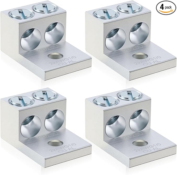Blulu 4 Pieces Dual Aluminum Ground Lug Dual Rated Double Wire Barrel Aluminum Mechanical Lug (1/0)