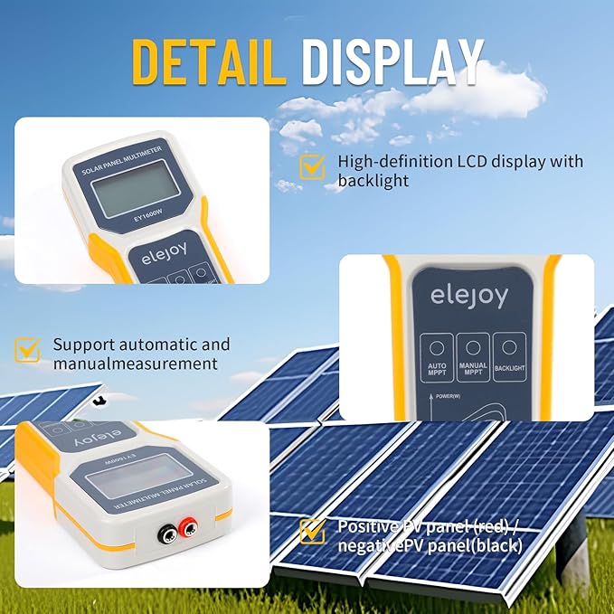 1600W Solar Panel Tester MPPT Photovoltaic Multimeter & Watt Meter Smart Portable Tool for Solar PV Panel Data & Troubleshoot Measures Power Output, Performance, and Open Circuit Voltage