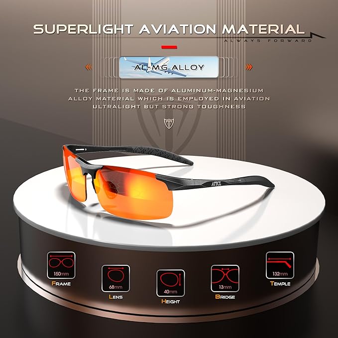 ATTCL Polarized Sunglasses Men Sports: UV Protection Anti Glare Wrap Around Lightweight Metal Driving Fishing Golf Running