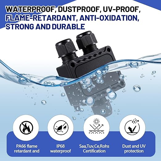 2 Pcs Waterproof Junction Box Ip68 Outdoor 3 Way Plug Line M25 Plastic Wire External Electrical Junction Box Outdoor Cable Connector for Diameter Cable φ 5-9mm, φ 9-12mm, φ 10-14mm