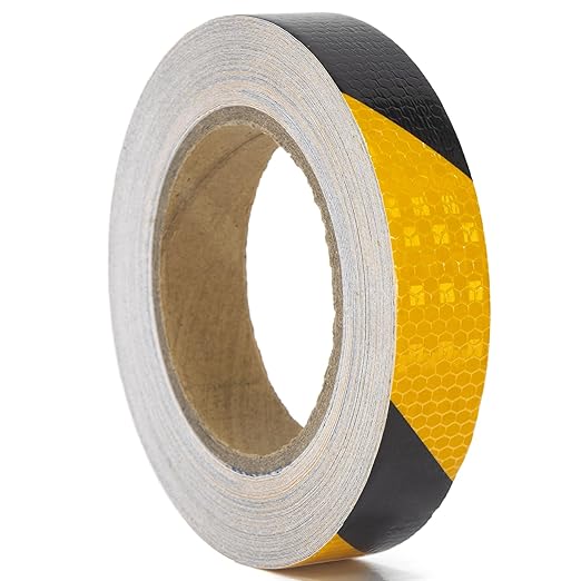 Reflective Tape, Waterproof Self Adhesive Dot Reflective Tape Outdoor Safety Caution Reflector for Trailers, Bikes, Cars（Black Yellow, 1 Inch x 65 Feet）