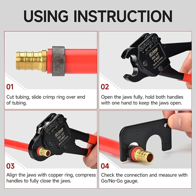 iCrimp Angle Head F1807 PEX Pipe Crimping Tool for Copper Rings - 1/2-inch Angle Single Crimper, Suitable for Tight Spaces