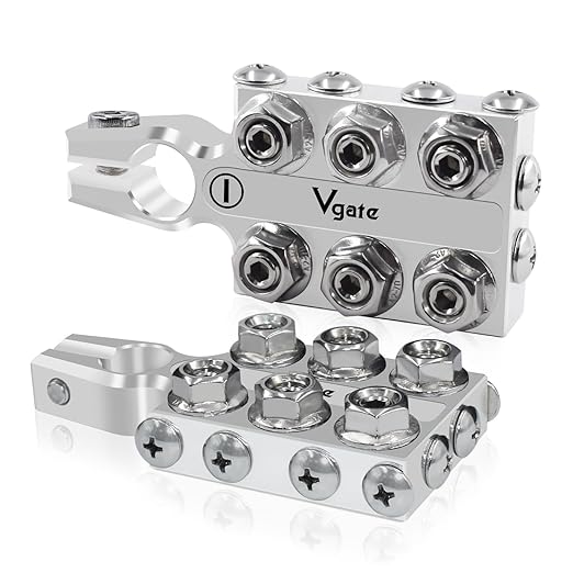 Vgate 16-Way Lead Acid Battery AGM Post Terminal Ends, Distribution Block Bus Bar, 8AWG up to 4/0(XL) AWG Gauge, Positive & Negative for SAE/DIN/EN Tapered Top Post