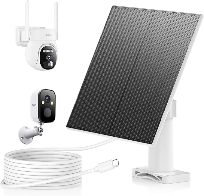 5W Solar Panel for Security Camera Wireless Outdoor - Compatible with ZUMIMALL& TIEJUS Solar Security Cameras X2//F5/MW3/W3K/PG1/PW1 or Other Solar Outdoor Camera, 10 ft Type C Cable