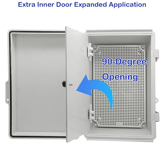 Waterproof Electrical Box with Mounting Plate, IP67 Junction Box Stainless Steel Latch Hinged Grey Cover Project Enclosure with Inner Door,Wall Bracket and 2 Glands 14" x 10" x 6"