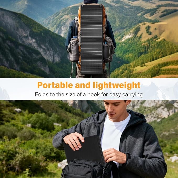 2026Upgrade 40W Foldable Solar Panel Charger,25% High Efficiency Portable N Type Cell,USB-C/USB-A/DC12V MPPT Fast Charging, IP67 Waterproof Lightweight Solar Charger for Outdoor Travel Emergency