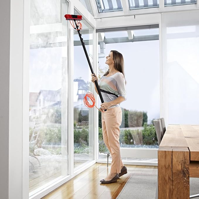 Water Fed Pole Kit, 24FT Solar Panel Cleaning Brush with Telescopic Pole, 210° Rotatable Brush Head & 65.6 FT Hose Window Cleaner Tool for Roof, Deck, House Siding Cleaning