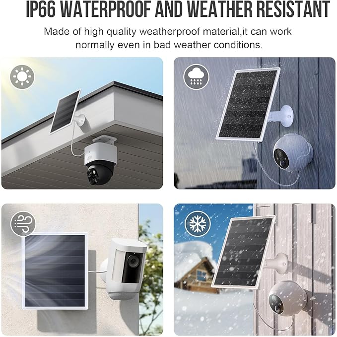 6W Solar Panel Charger, Solar Panel with Micro USB & USB-C Port for DC 5V Outdoor Rechargeable Battery Camera, IP66 Waterproof, 360° Adjustable Security Mount, 2PC