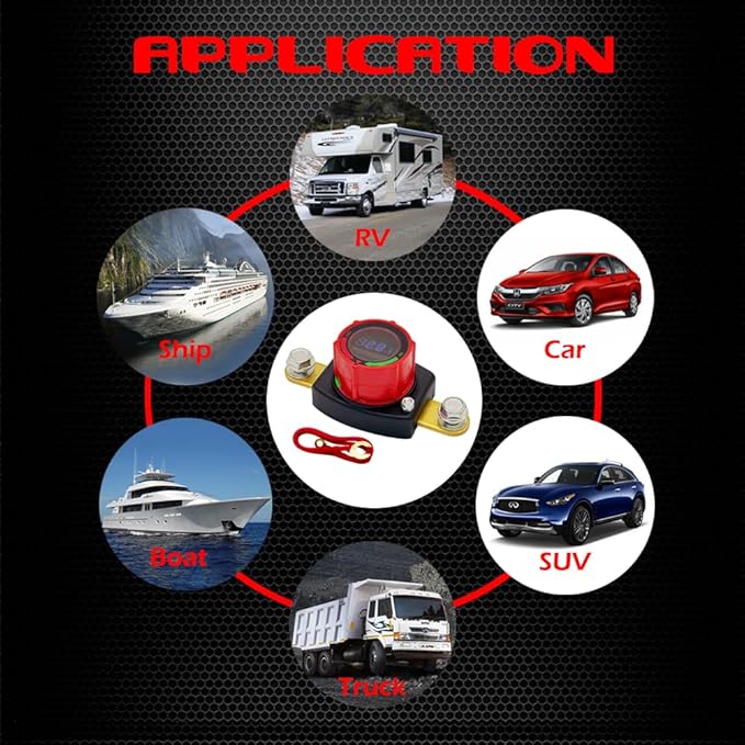 Ampper Battery Disconnect Switch with Voltmeter, 12-48V Battery Cut Off ON/Off Shut Off Switch for Car, RV and More (Side Post Negative)