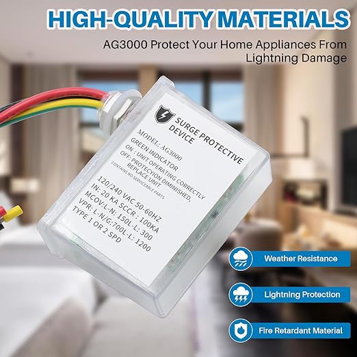 AG3000 120/240 VAC HVAC Surge Protective Device - Surge Protective Device with TPMOV Technology, Watertight Enclosure, L-G, L-L, L-N Three Modes Surge Protection, UL Listed 5 Year Warranty