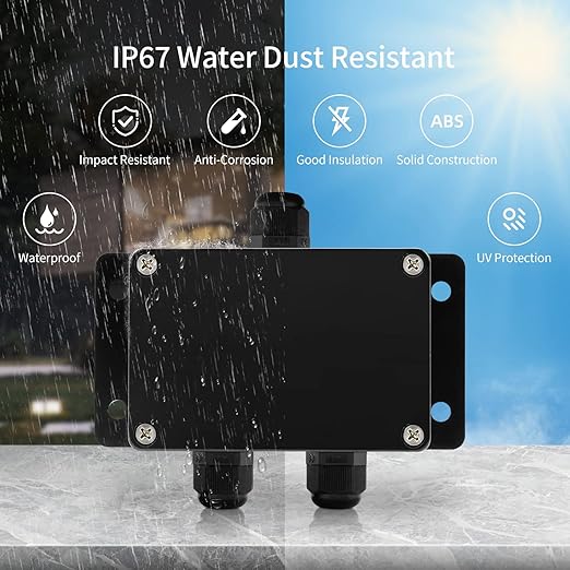 ABS IP67 Waterproof Dustproof Electrical Junction Box, with 15A 600V Barrier Terminal Cable Connector, 1 in/2 Out Power Junction Box（3.93 * 2.67 * 1.96in）