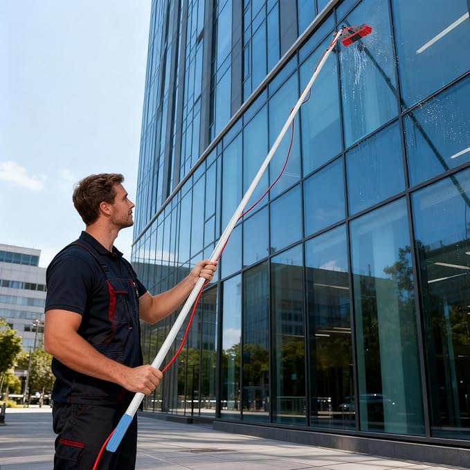 Solar Panel Cleaning Kit, Window Cleaning System 26.25 FT, 65.62ft Water Pipe & Rotating BrushHead, Washing Equipment Window Cleaner Tool Water Fed Pole Kit for Roof Caravan Solar Panel