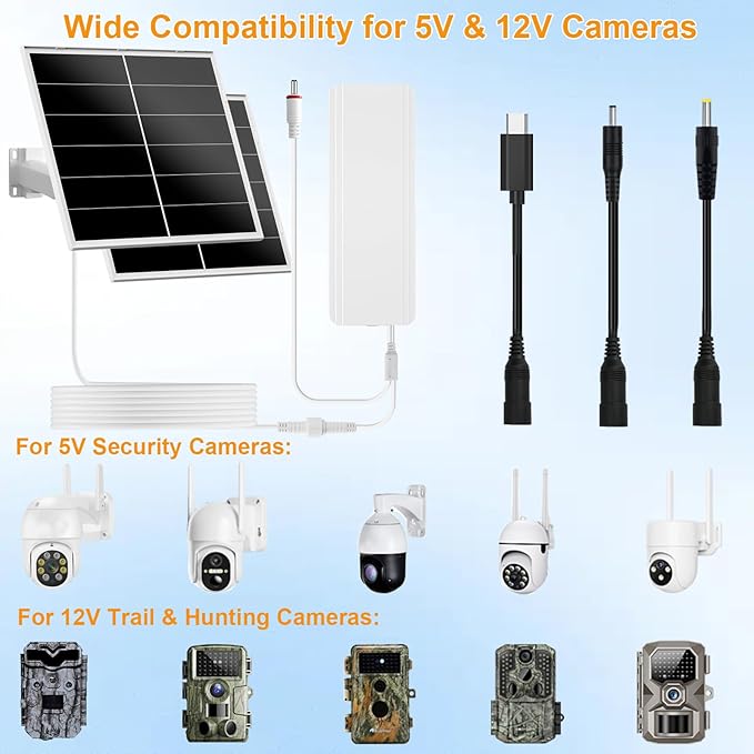 Zivif 40W Solar Panel Kit with 24000mAh Battery, 5V/12V Adjustable Output, DC & USB-C Power, Compatible with 12V Cellular Security Cameras & Trail Cameras