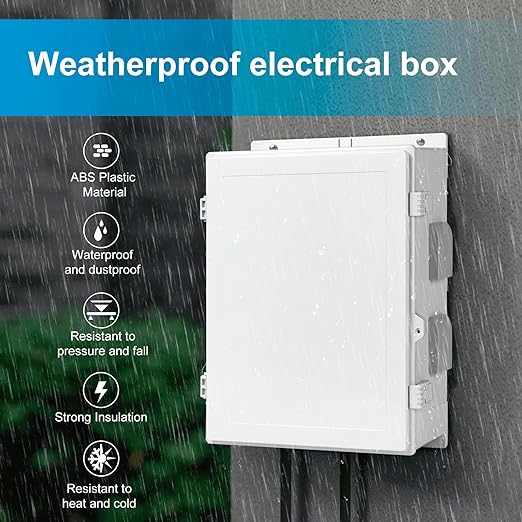 Outdoor Waterproof Electrical Junction Box, ABS Water Resistant Enclosure with Internal Mounting Panel & Hinged Cover (18.1" H* 12.6" L* 6.3" W)