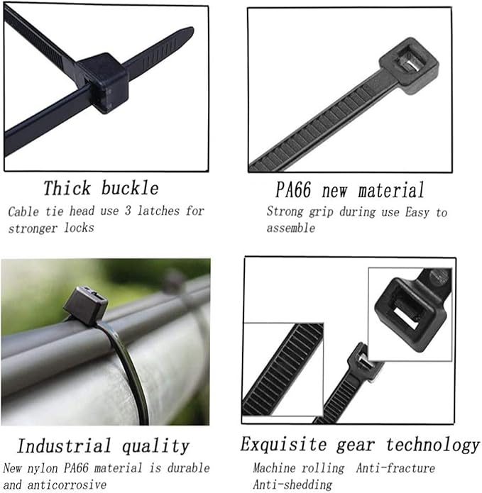 Zip Ties 16 inch Black wire ties 100 per pack Electrical Cable Ties with 60 lbs tensile Strength Suitable for Outdoor Workshop Farms