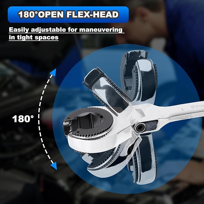 8-19mm Metric Open Flex-Head Ratcheting Wrench Set (12pcs/set), Quick Double Ended Open 72 Teeth Tubing Ratchet Kits With Box Packing