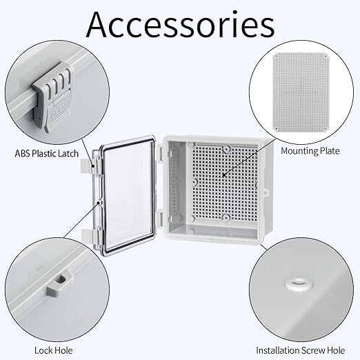 Electrical Junction Box Waterproof Electrical Box Outdoor with Mounting Plate, Plastic Snap Latch Hinged Dustproof and Suitable for Indoor and Outdoor Wiring Projects Clear 5.9"x5.9"x3.5"