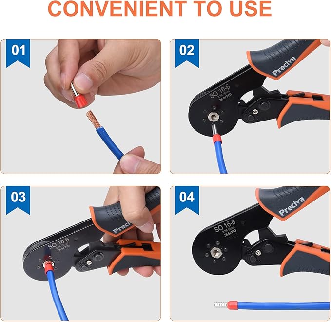 Hexagonal Ferrule Crimper, Preciva Hexagonal Jaw Wire Crimping Pliers AWG 28-5 Self-Adjustable Ratchat Wire Crimping Tools for Wire Terminals Cables End-sleeves