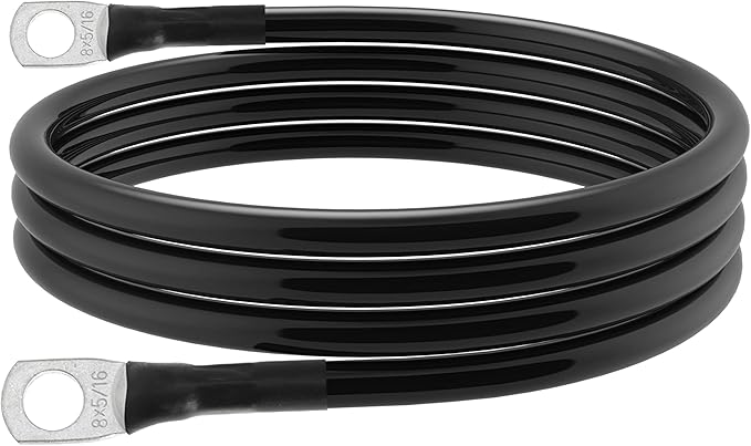 8 AWG Battery Cable 8 Gauge Power Inverter Cables with 5/16 Inch Lugs Both Ends for Solar Boat Marine RV Car 2 Pack (3FT)