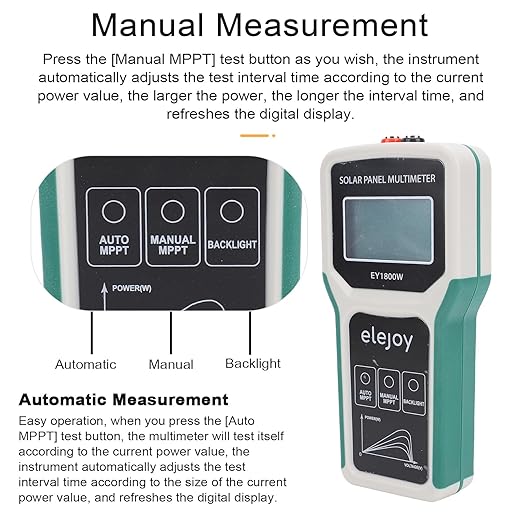 1800W Solar Panel Multimeter Tester, MPPT Photovoltaic Power Meter with LCD Backlight, Auto/Manual Detection, Measures Open Circuit Voltage, Max Power Point Pmax, Vmp, Imp