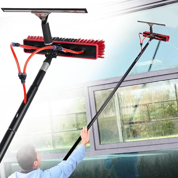 Water Fed Pole Kit Adjustable Solar Panel Cleaning Kit Cleaner Tool for Window Glass Roof Outdoor Glass Brush Window Washing Equipment (20FT)