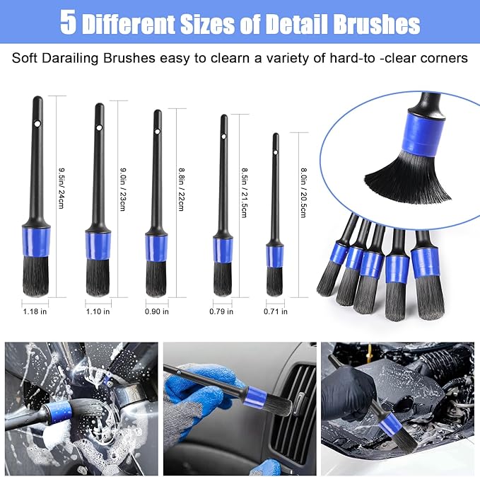 anngrowy 56.7" Car Wash Brush Mop Kit Mitt Sponge with Long Handle Car Cleaning Supplies Kit Tools Car Washing Duster Exterior Scratch Free, Chenille Replacement Head Extension Pole (Blue Set)